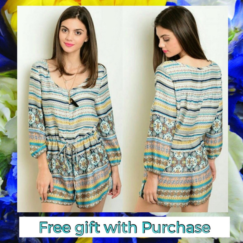 Mandala Print Lightweight Silky Trendy Boho Romper - Picture 1 of 7